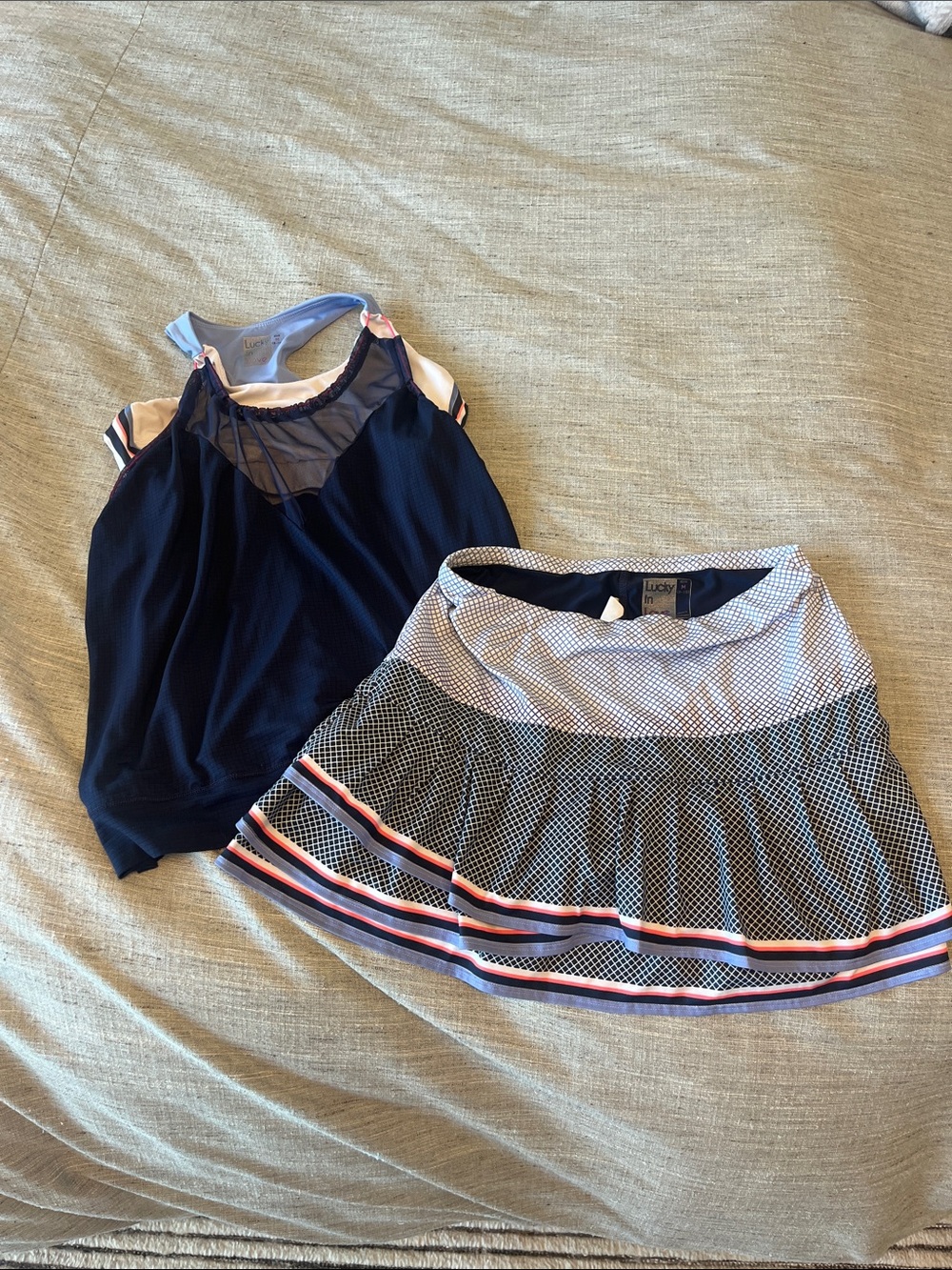 Lucky Brand Navy, White & Pink Tiered Skater Skirt